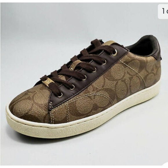 COACH Low Top Signature Sneaker Shoes Women's KHAKI Mahogany Size 8 - Picture 3 of 12